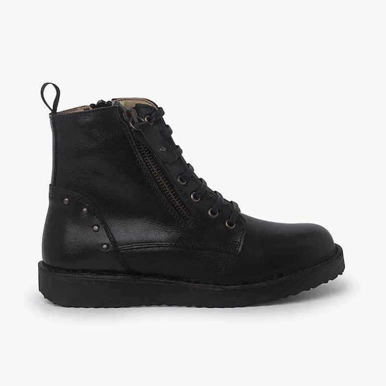 Store Pisamonas Botas Piel Y Tachuelas Con Doble Cremallera