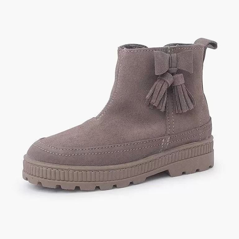 Clearance Pisamonas Botas Track Lazo Y Borlas Niña Color Topo