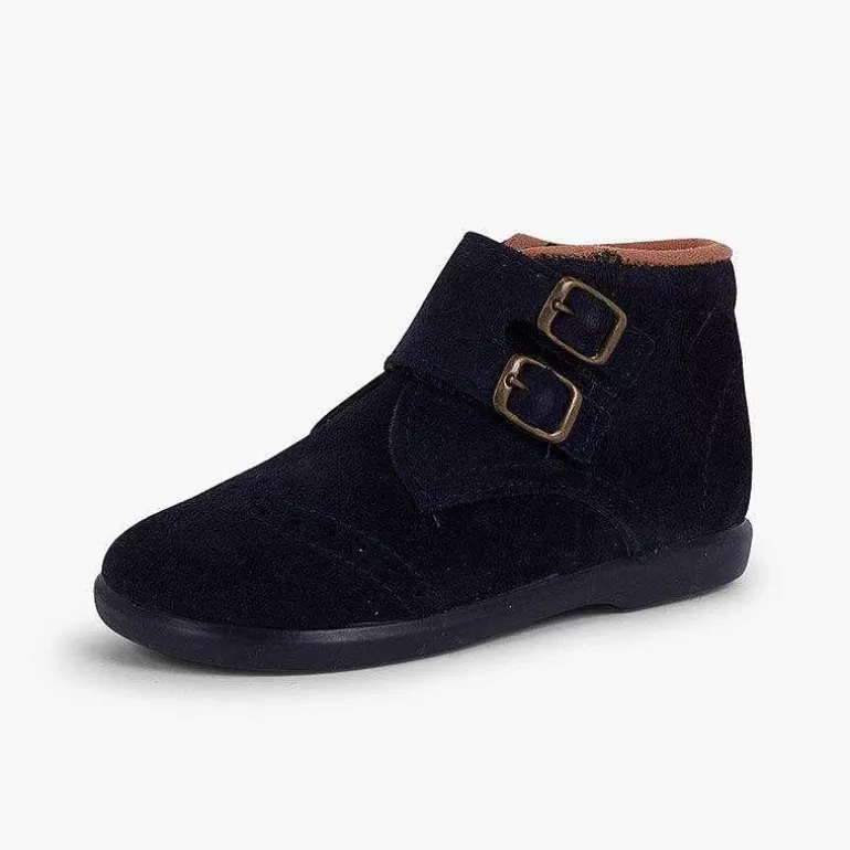 Fashion Pisamonas Botitas Piel Serraje Y Tira Adherente Adorno Hebillas