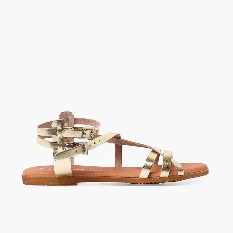 Fashion Pisamonas Sandalias Mujer Metalizadas Piel Con Pulsera