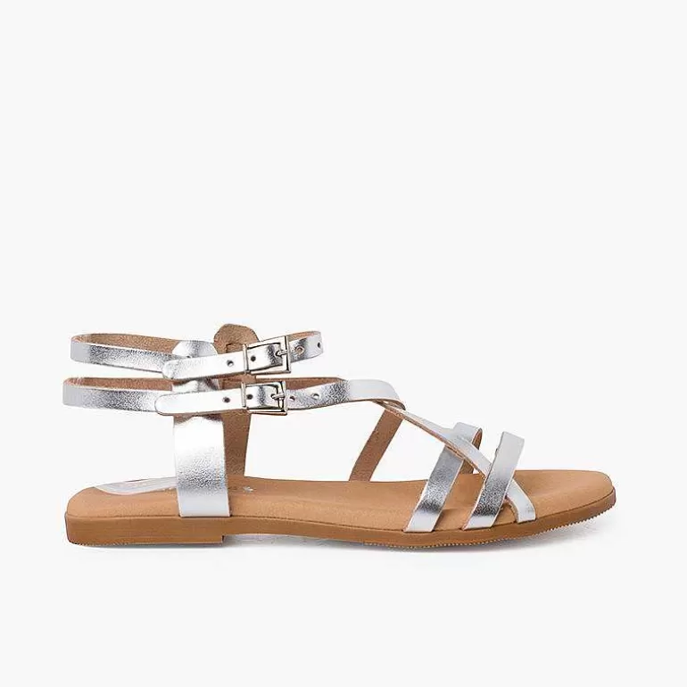 Fashion Pisamonas Sandalias Mujer Metalizadas Piel Con Pulsera