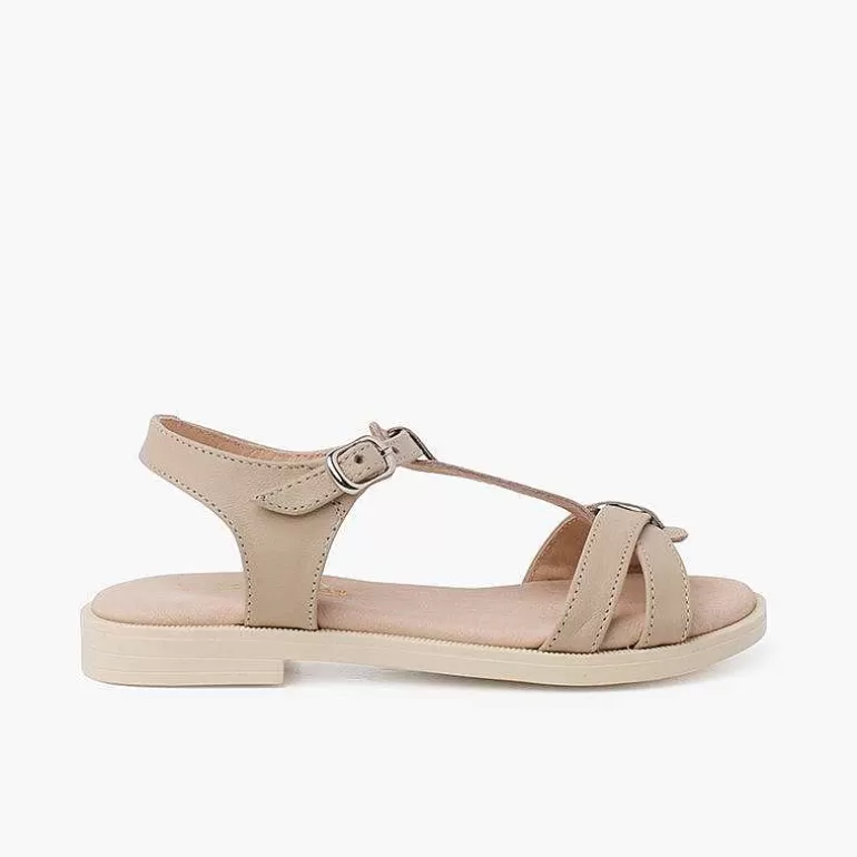Hot Pisamonas Sandalias Niña De Piel Suave Con Tira Central Trenzada