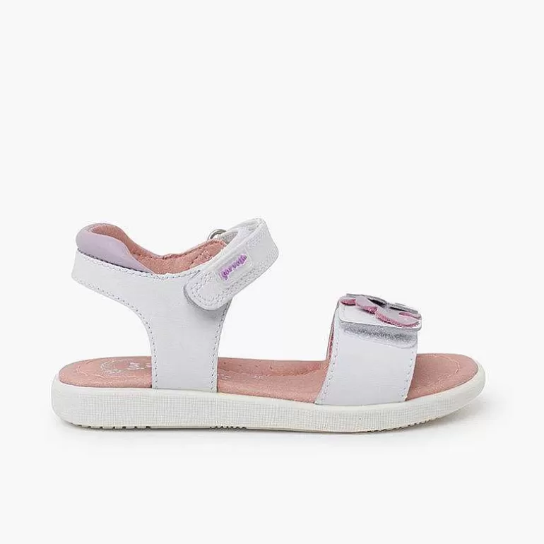 Clearance Pisamonas Sandalias Niña Hojas Cierre Adherente Color Blanco