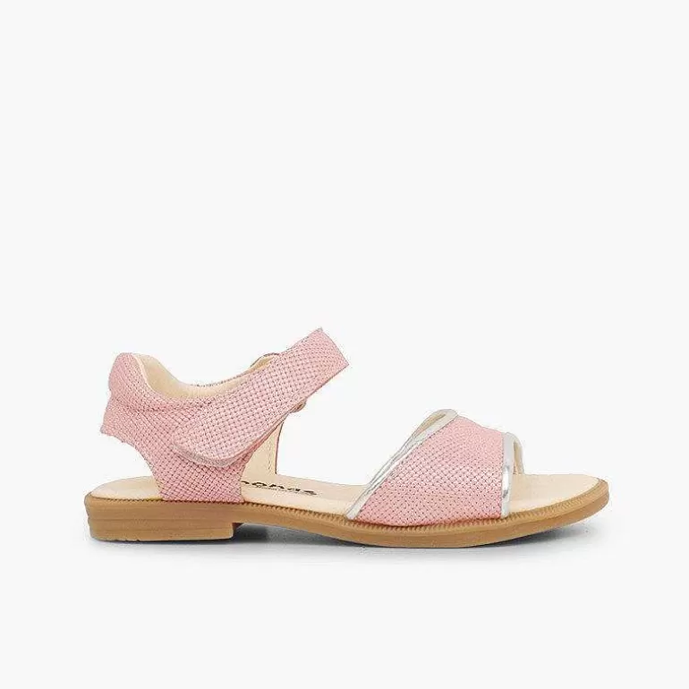 Hot Pisamonas Sandalias Niña Piel Grabada Brillante Tira Adherente