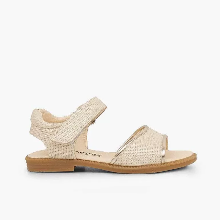 Hot Pisamonas Sandalias Niña Piel Grabada Brillante Tira Adherente