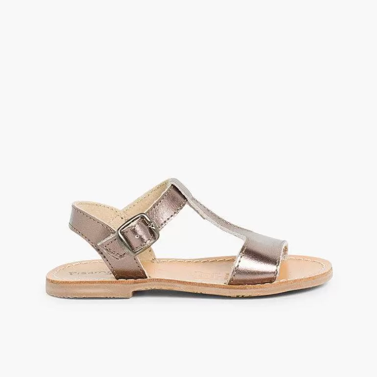 Best Sale Pisamonas Sandalias Niña Piel Lisa Metalizada