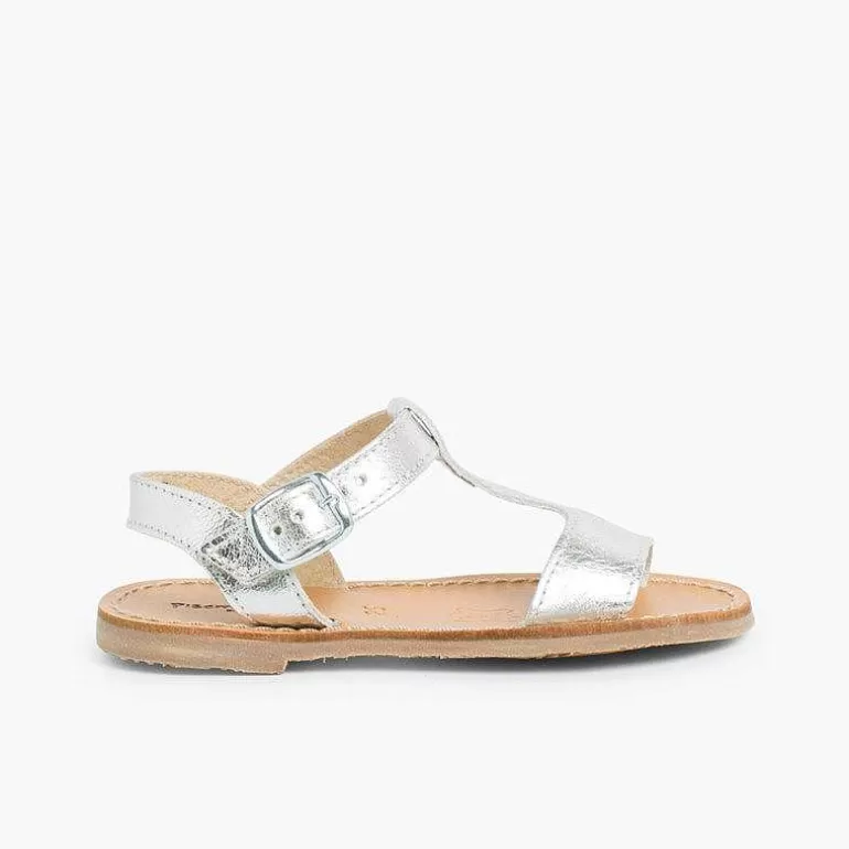 Best Sale Pisamonas Sandalias Niña Piel Lisa Metalizada