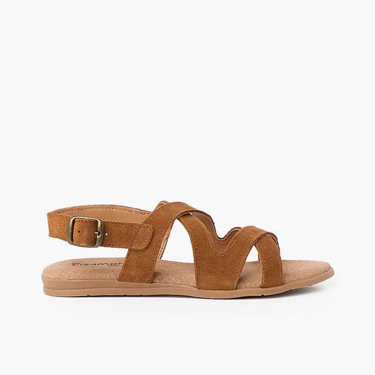 Flash Sale Pisamonas Sandalias Niña Y Mujer De Piel Con Tiras Cruzadas Color Camel