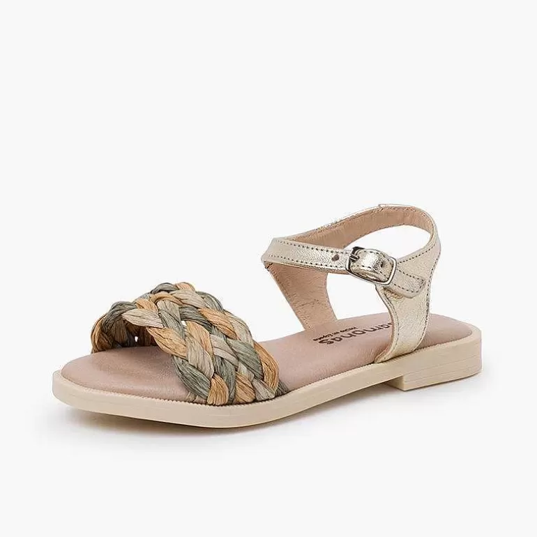 Store Pisamonas Sandalias Niña Y Mujer Pala Trenzada Con Hebilla Color Oro