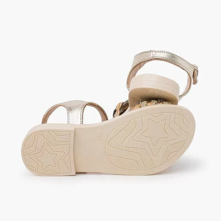 Store Pisamonas Sandalias Niña Y Mujer Pala Trenzada Con Hebilla Color Oro