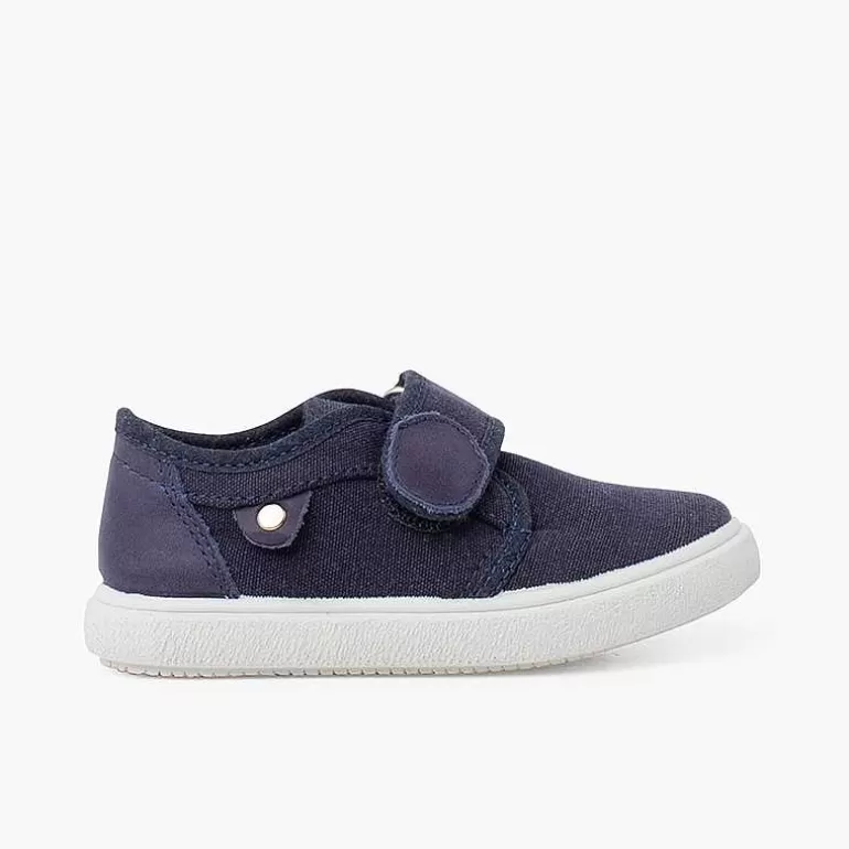 Clearance Pisamonas Zapatillas Lona Cierre Adherente Detalle Piel Color Azul Jeans